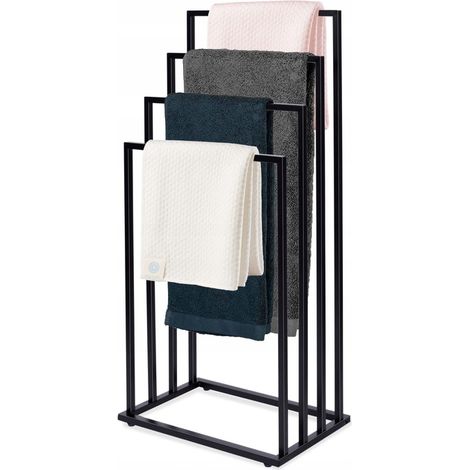 Toallero de pie para baño, toallero de metal negro estilo loft (1/5)