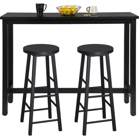 WOLTU Tavolo da Bar con 2 Sgabelli Alti Set Mobili da Bar Rettangolare Bancone Legno Nero (1/5)