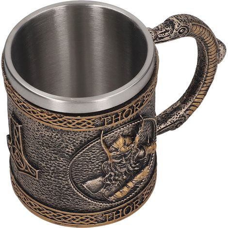 Mug en acier inoxydable avec doublure, peint à la main, style rétro médiéval, en résine, idéal pour bar, karaoké ou restaurant. Parfait pour la maison, un bar ou un karaoké. (1/5)
