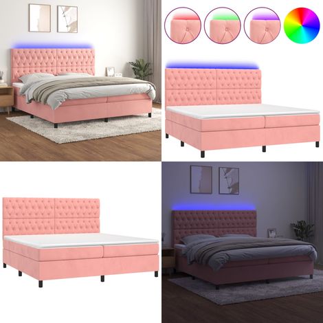 Sommier à lattes de lit matelas et LED Rose 200x200 cm Velours - Lit Plateforme - Lit Capitonné - Lit Design - Lit Double - Sommier Tapissier - Home & Living (1/5)