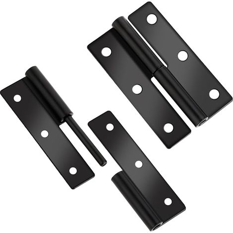 Juego de 4 bisagras de puerta redondeadas en negro mate, 6,3 cm, acero inoxidable, extraíbles, inoxidables, sin chirridos, robustas. (1/5)