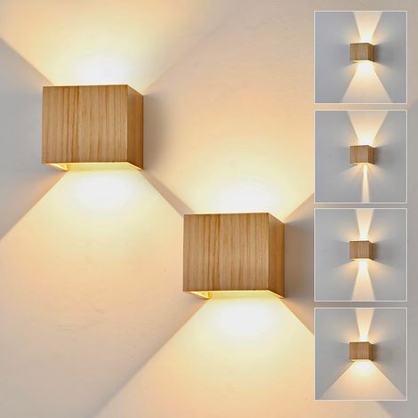 2PCS 6W Wooden LED Wall Sconce, Retro Up/Down Lighting 3000K, Indoor Lighting for Living Room and Staircase (1/5)