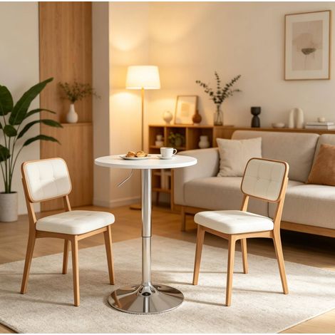 Table haute ronde réglable Ø60 cm blanc, hauteur 68-88 cm, MDF et métal, MEUBLIV (1/4)