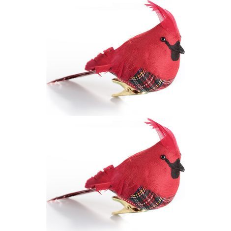 pièces Décoration de Noël d'extérieur/intérieur en plumes simulées rouges, oiseau de paradis, ornement de jardin/cour, décoration de Noël de culte vêtu de rouge (HN-TF22211) (1/5)