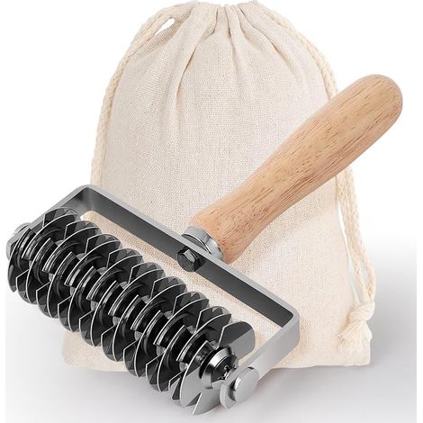 Découpeur à Rouleaux pour Treillis de Pâtisserie en Acier Inoxydable avec Manche en Bois, Outil Professionnel pour Croûtes de Tarte, Pain, Bœuf et Pizza (1/4)