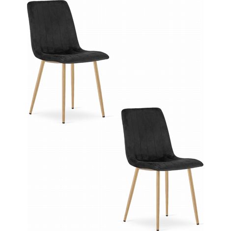 Fauteuil Lava - velours noir / pieds couleur bois x 2 (1/5)