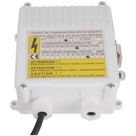 Boîtier de commande pour pompe submersible Interrupteur de sécurité thermique intégré, compatible avec pompes de puits profonds et pompes portables (prise UE, 1500 W, 220 V) (1/5)
