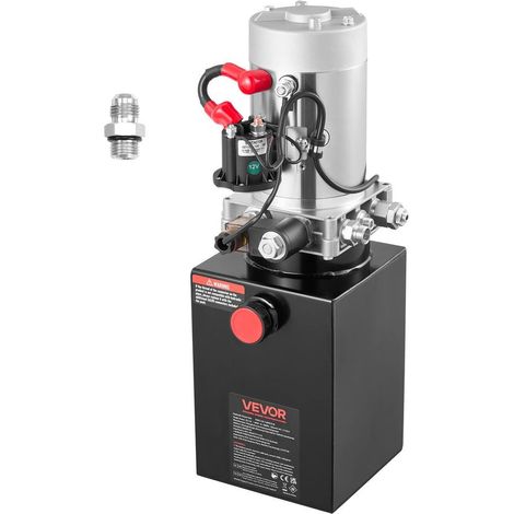 Groupe Hydraulique 12V Simple Effet VEVOR Pompe Hydraulique avec Réservoir Métal 6 Quarts 3200 PSI pour Remorque Benne (1/5)