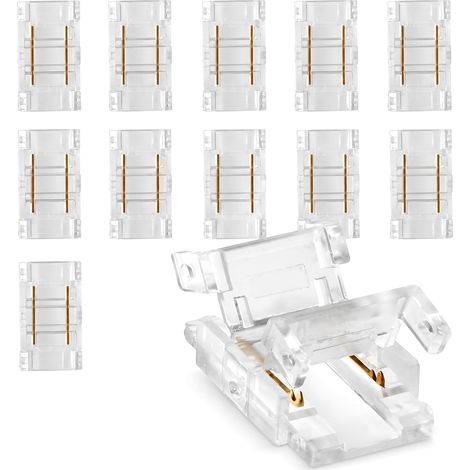 Connecteurs LED 8 mm 2 Broches, Lot de 12 Raccords Ruban LED Sans Soudage, Connecteurs D2 pour Bandes LED COB et SMD 3528/2835, 5 V–36 V, 22 AWG (1/5)