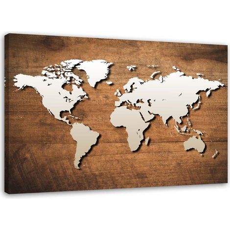 Image, Carte du monde sur une planche de bois - 60x40 (1/5)