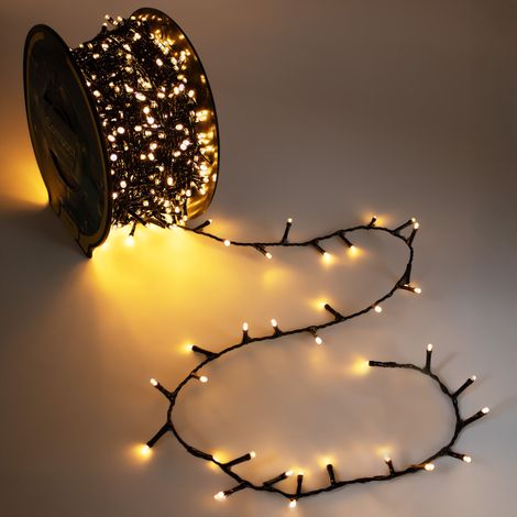Außen Lichterkette auf Trommel soft gold 15 m mit Stecker - 500 LED - Weihnachtslichterkette mit Dual Timer und 8 Funktionen