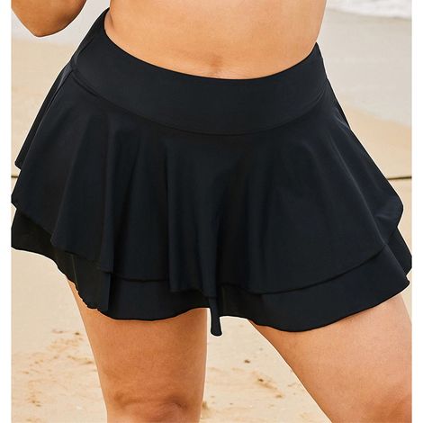 Jupes de bain à volants pour femmes, été, plage, nylon doux et élastique, couleur noire, taille XXL (1/4)