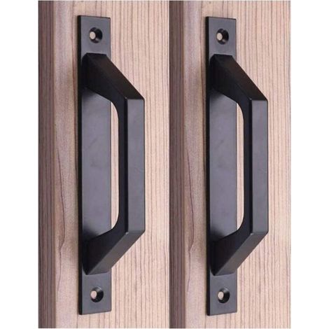 Tirador de puerta de granero de madera de 19,6 cm, tirador de puerta corredera de acero al carbono (negro D) -Crezuo