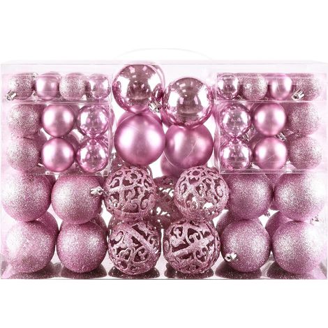 Packung mit 100 robusten Weihnachtskugeln aus Kunststoff, für die Innen- und Außendekoration (rosa)