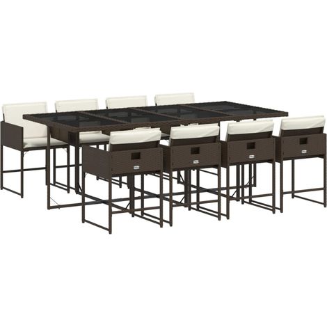 Maison Exclusive - 9-tlg. Garten-Essgruppe mit Kissen Braun Poly