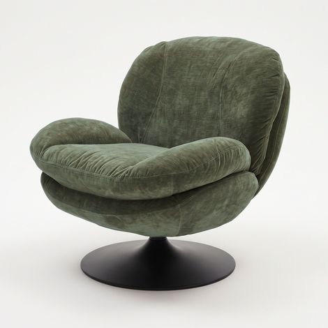 Fauteuil pivotant en tissu effet velours vert kaki - RICCI (1/5)