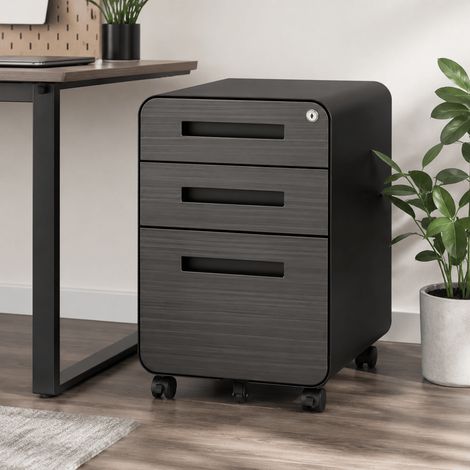 MEUBLIV Meuble classeur mobile 40x46x58 cm noir – 3 tiroirs verrouillables, avec roulettes (1/5)