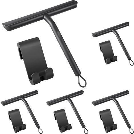 Raclette de Douche sans Traces pour Porte en Verre - 21cm Noir avec Support - pour Salle de Bain, Vitre de Voiture, Miroir (Lot de 5) (1/5)