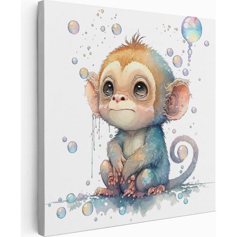 Tableau toile Enfants Carré - Bébé Singe - 80x80 cm (1/2)