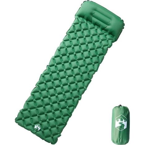 Matelas de camping gonflable avec oreiller, une place, vert