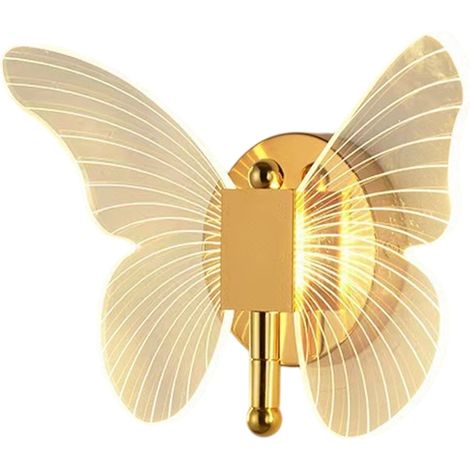 1 Applique murale LED, forme papillon acrylique, base dorée, 3 températures de couleur, intérieur salon chambre (1/5)