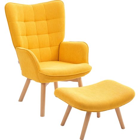 Ohrenbackensessel mit Hocker aus Polyester in Orange mit Holzbeinen MODENUIT (1/5)