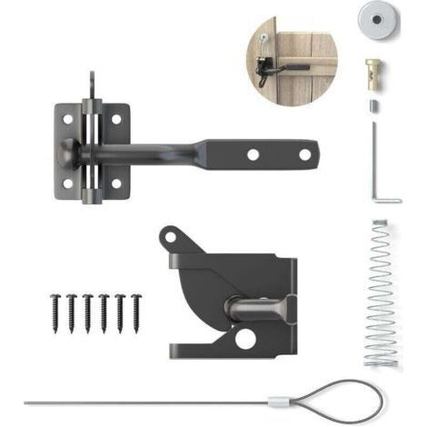 Serrure de portail automatique, loquet à gravité en acier pour clôture de jardin, noir avec 6 vis pour portail de clôture Suffolk (1/5)