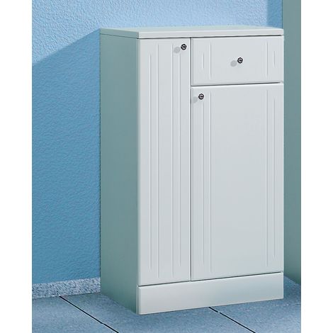 Badezimmer Standschrank in weiß mit weiß Hochglanz NEMI-66, B/H/T: ca. 50/85,4/33 cm (1/4)