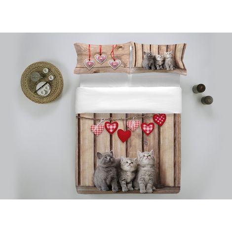 Copripiumino In 100% Cotone Stampa Digitale Modello Fresh Dis. 34 Cat, misuraSingolocoloreCat