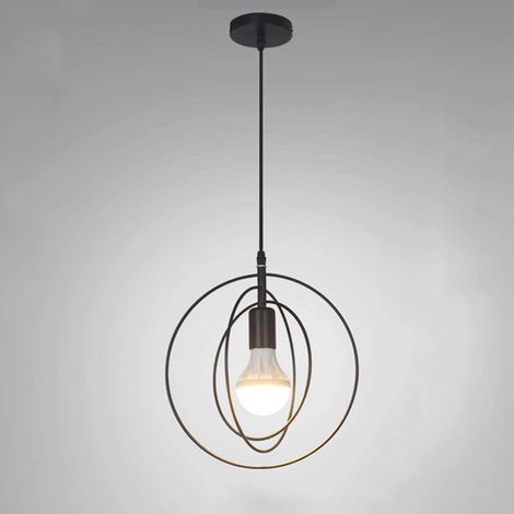 Industriel Suspension Luminaire Rétro Lustre Plafonnier Vintage Lampe Éclairage de Plafond Abat-jour en Métal pour Restaurant Salon Chambre Cuisine Bar Couloir(noir,Rond) (1/4)
