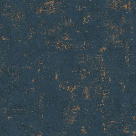 Plaster look wallpaper wall Profhome 395139 non-woven wallpaper textured with tangible texture and metallic highlights blue gold 5.33 m2