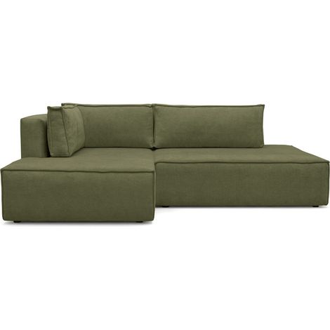 Canapé d'angle à gauche convertible 3 places avec coffre en tissu chenille vert olive - Barani (1/5)