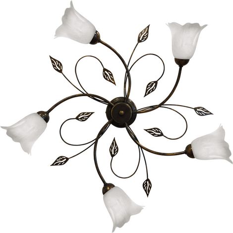 Plafoniera Teresa 5 luci E14 marrone/oro con vetro spugnato bianco (1/2)