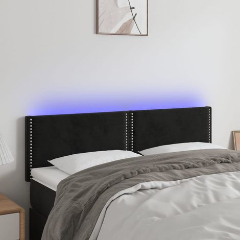 Tête de lit à LED - Design industriel - Pour Lit adulte - Noir 144x5x78/88 cm Velours Chic-126347 (1/5)