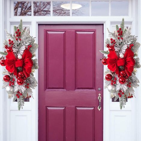 2 Pièces Couronne d'escalier de Noël avec Guirlande Lumineuse, Guirlande Lumineuse pour escaliers, cheminée, décorations de Noël,Rouge (1/5)