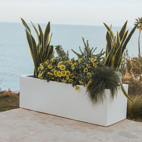 JARA 60 Macetero Rectangular de Interior y Exterior Para Plantas y Flores Muy Resistente al Paso del Tiempo. Jardinera Hecha de Polietileno en España - Blanco