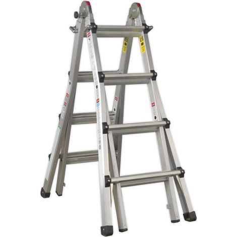 Sealey AFPL3 Aluminium 4-Way Telescopic Adjustable-Height Ladder - EN 131 (1/2)