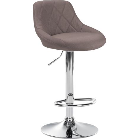 Tabouret de bar x1 pivotant hauteur réglable en tissu taupe surpiqûres décoratives cadre en métal chromé 100005706