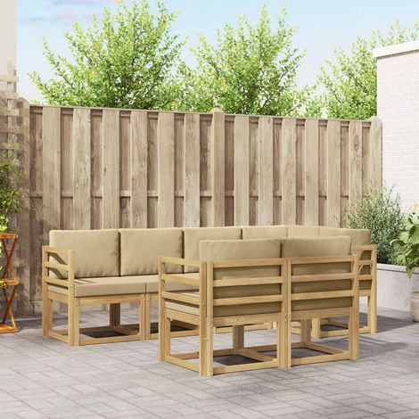 vidaXL Outdoor-Sofagarnitur mit Kissen 7 pcs Weiß und Beige Polyester (1/5)