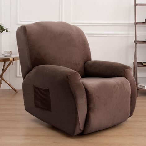 Recliner chair cover with storage, recliner chair cover for leather sofa, washable with elastic straps (coffee) (1/5)