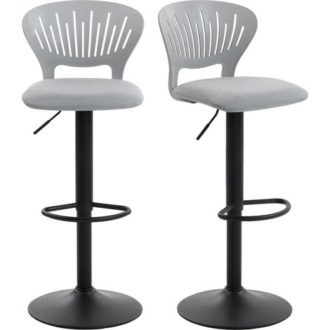 Lot de 2 tabourets de bar pivotants à 360°, hauteur réglable de 84 à 105 cm, dossier creux, repose-pieds, gris (1/5)