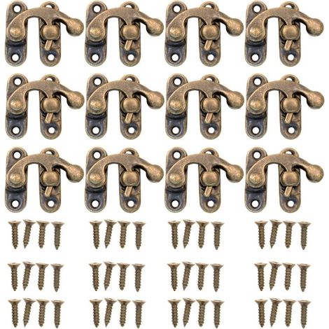 Set de 12 pièces Crochet de fermeture,fermoir,design bronze fer,pour coffres,caisses à vin,caisses style vintage,rétro maison de campagne,32 x 28 mm (1/5)