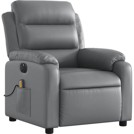 Poltrona relax TV elettrica reclinabile funzione massaggio 6 punti massaggio in PVC grigio DEC027180
