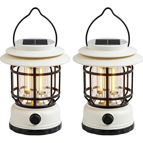 2 Pack Dimmable LED Camping Light - Retro USB C Rechargeable Portable IPX4 Waterproof Lamp for Camping Tent, Garden, Emergency, Hiking, Power Outage - White (1/5)