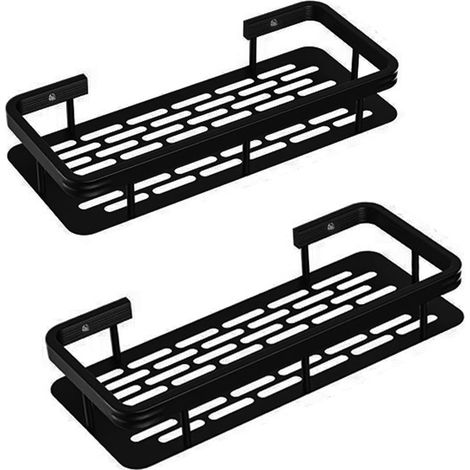 Set di 2 mensole per doccia nere, portasapone da doccia, portaoggetti per doccia senza foratura, organizer per doccia a parete, cestelli portaoggetti, portaoggetti per doccia, alluminio, antiruggine (1/5)