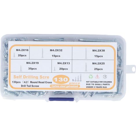 130 selbstbohrende Blechschrauben M4.2 mit Kreuzschlitz- und Rundkopf aus verzinktem Kohlenstoffstahl (1/5)