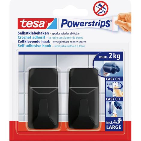 tesa Black Hooks L Gancio adesivo Powerstrips grande angolare (L x A) 20 mm x 50 mm Nero Contenuto: 2 pz. (1/4)