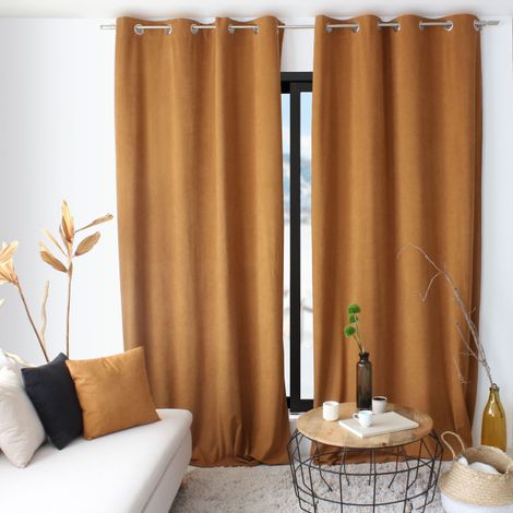 Rideau tamisant en velours Marron Clair 140x260 cm (1/3)