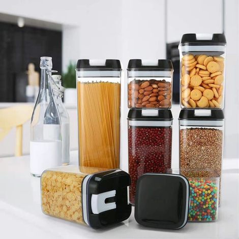 Trade Shop - Contenedores De Vacío Hermético Para La Cocina De Comida Pasta Jattoli 7 Piezas Con Titular De Galletas -