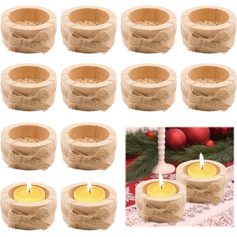 12 Pièces Photophores en Bois Naturel, Bougeoir en Bois 6x2.5cm pour Bougies Votives, Chandelier Naturel Durable, Décoration de Table pour Mariage, Anniversaire, Noël, Fête (1/5)